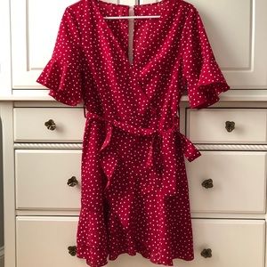 Red Spotted Ruffle Dress